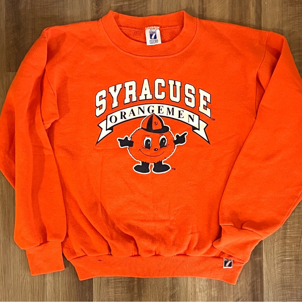 LOGO 7 Syracuse Orangemen Orange Crewneck Sweater FleeceSweatshirt. 90's vintage